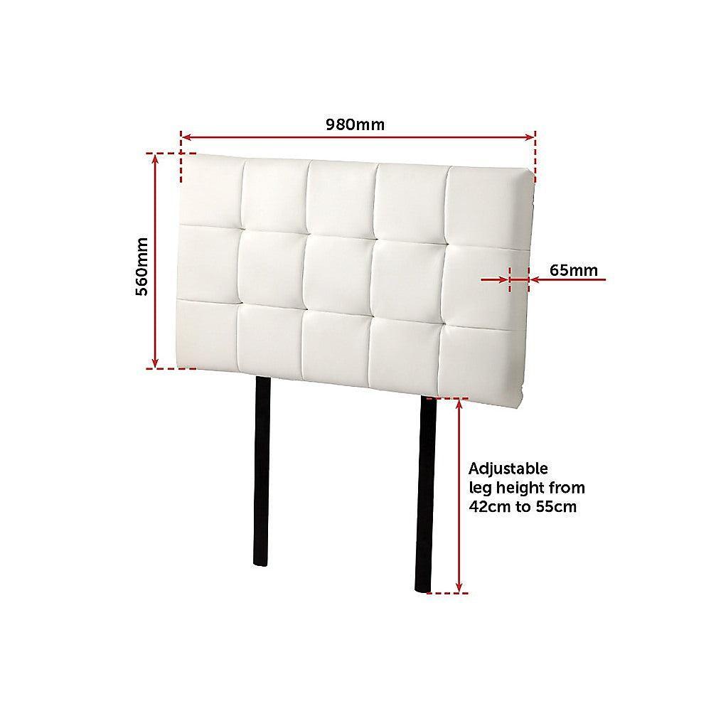 PU Leather Single Bed Deluxe Headboard Bedhead - White - John Cootes