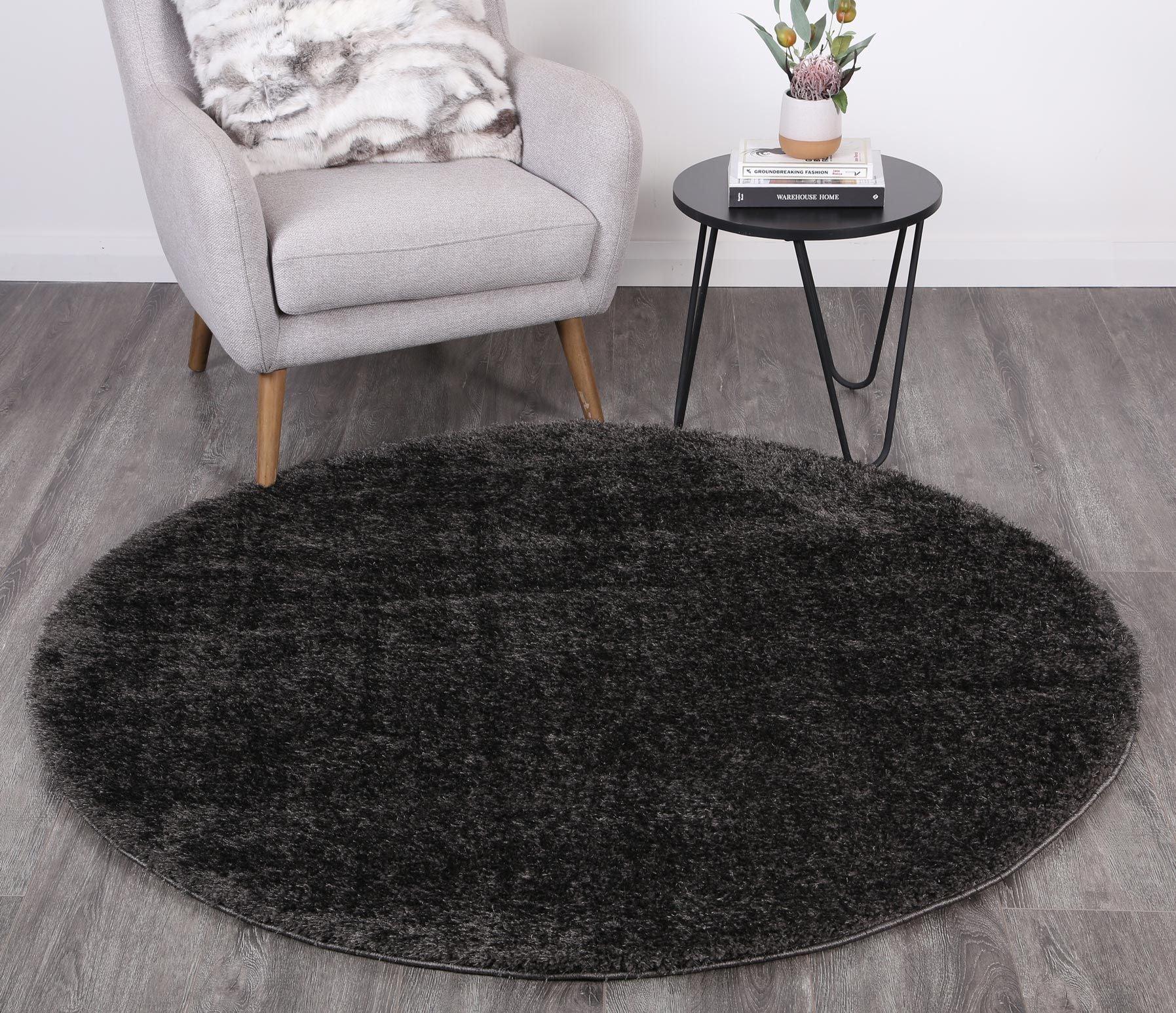 Puffy Soft Shaggy Round Rug Anthracite Grey 160x160 cm Round - John Cootes