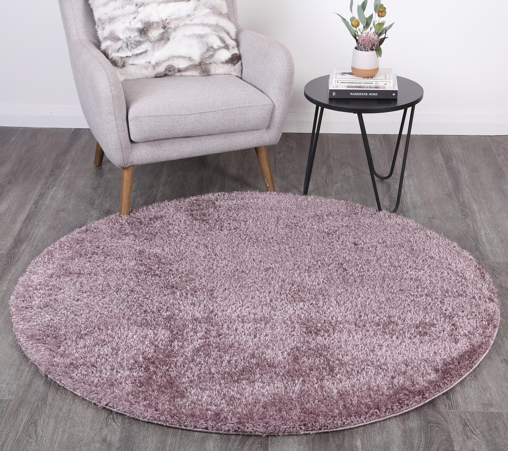 Puffy Soft Shaggy Round Rug Lilac Purple 160x160 cm Round - John Cootes