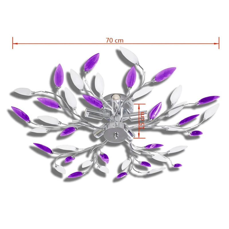 Purple&white Ceiling Lamp Acrylic Crystal Leaf Arms For 5 E14 Bulbs - John Cootes