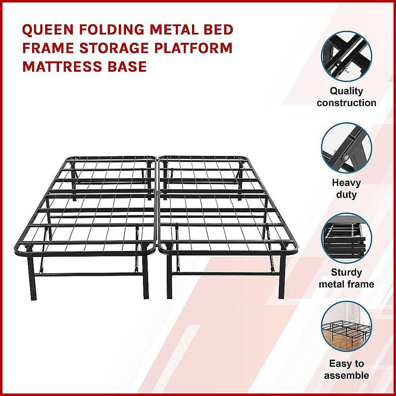 Queen Folding Metal Bed Frame Storage Platform Mattress Base - John Cootes