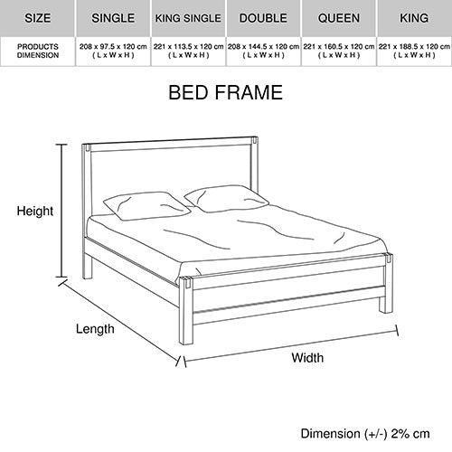 Queen size Bed Frame in Solid Acacia Veneered Medium High Headboard in Oak - John Cootes