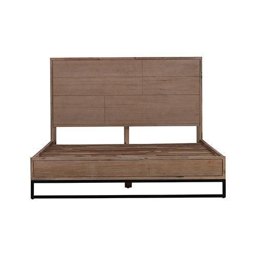 Queen size Bed Frame Solid Wood Acacia Veneered Bedroom Furniture Steel Legs - John Cootes