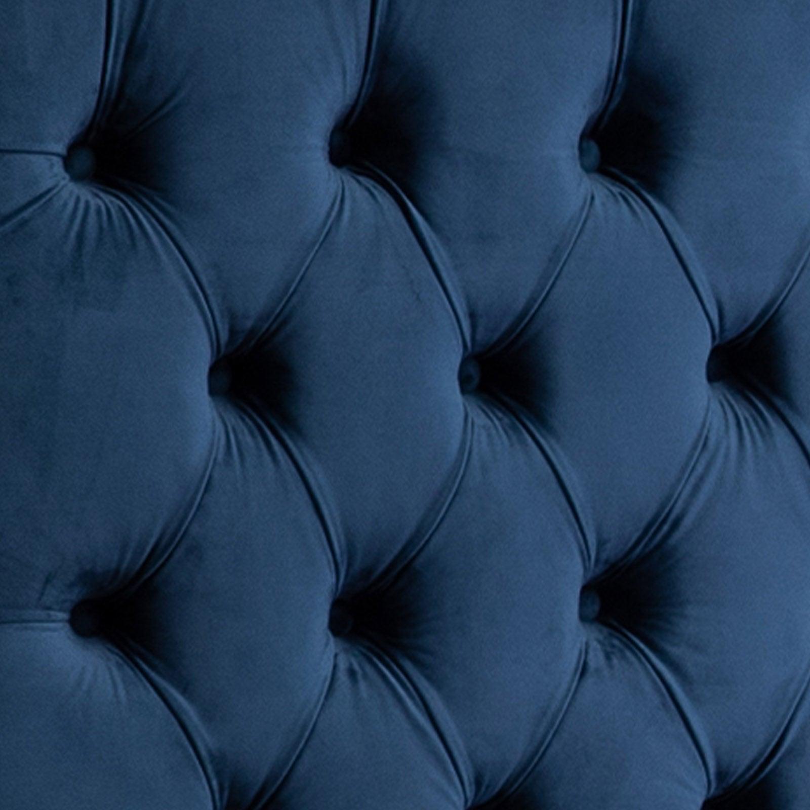 Queen Size Bedframe Velvet Upholstery Deep Blue Colour Tufted Headboard Deep Quilting - John Cootes