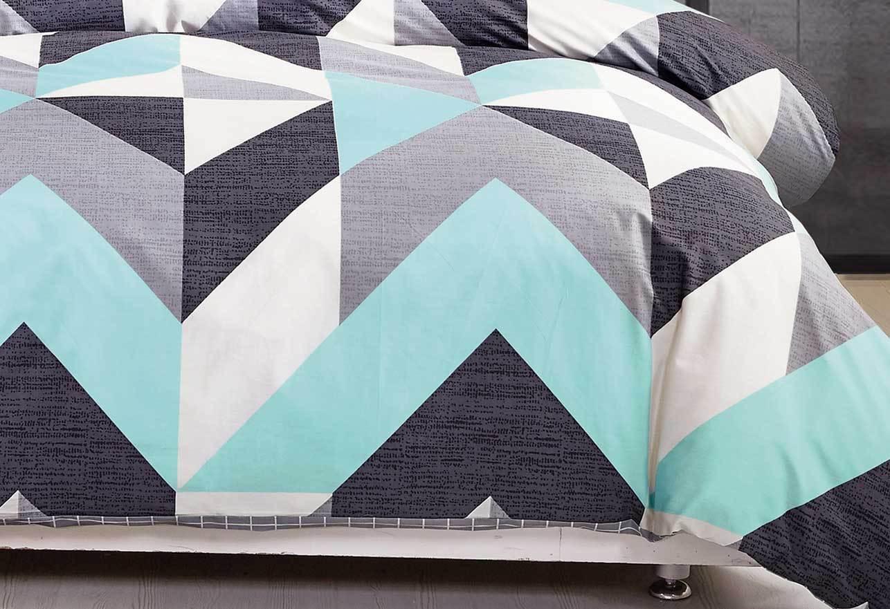 Queen Size Cotton Aqua Zig Zag Quilt Cover Set (3PCS) - John Cootes