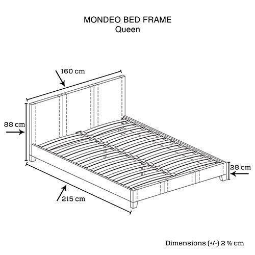 Queen Size Leatheratte Bed Frame in Black Colour with Metal Joint Slat Base - John Cootes