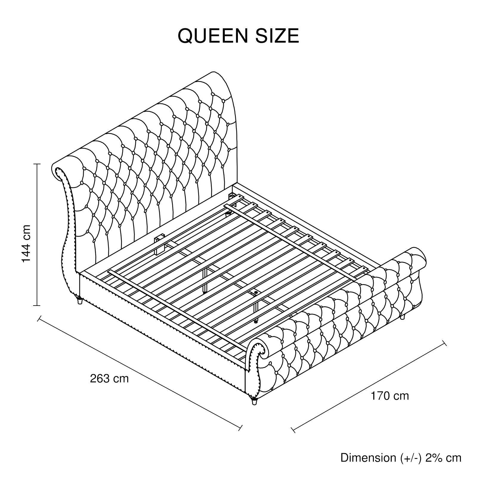 Queen Size Sleigh Bedframe Velvet Upholstery Beige Colour Tufted Headboard And Footboard Deep Quilting - John Cootes