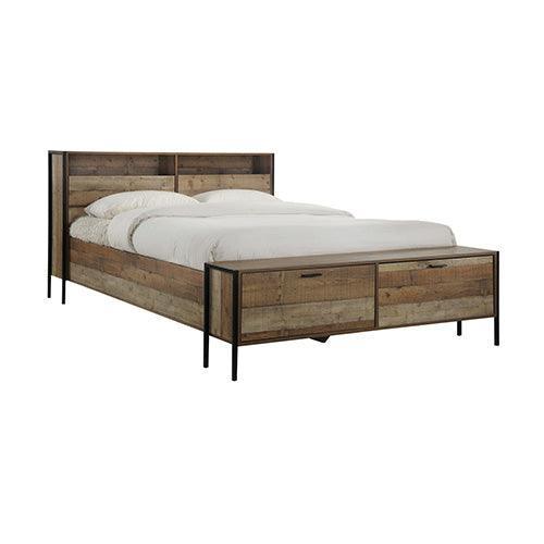 Queen Size Storage Bed Farme in Oak Colour with Particle Board Contraction and Metal Legs - John Cootes