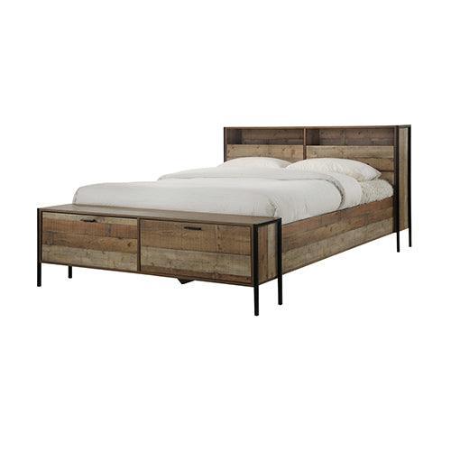 Queen Size Storage Bed Farme in Oak Colour with Particle Board Contraction and Metal Legs - John Cootes