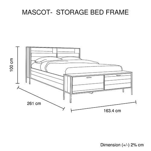 Queen Size Storage Bed Farme in Oak Colour with Particle Board Contraction and Metal Legs - John Cootes