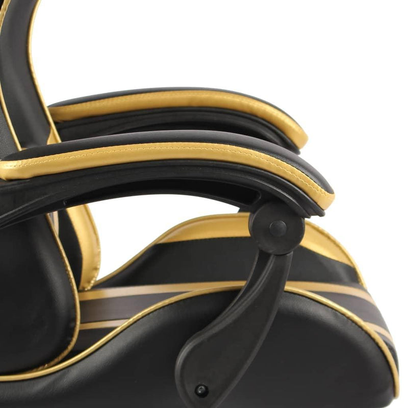 Racing Chair With Footrest Black And Gold Faux Leather - John Cootes