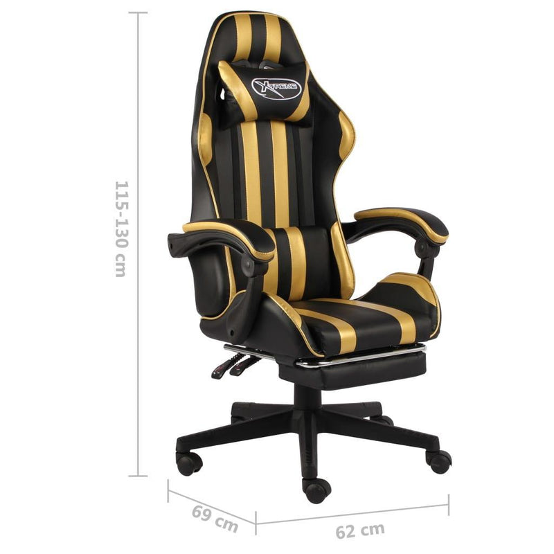 Racing Chair With Footrest Black And Gold Faux Leather - John Cootes