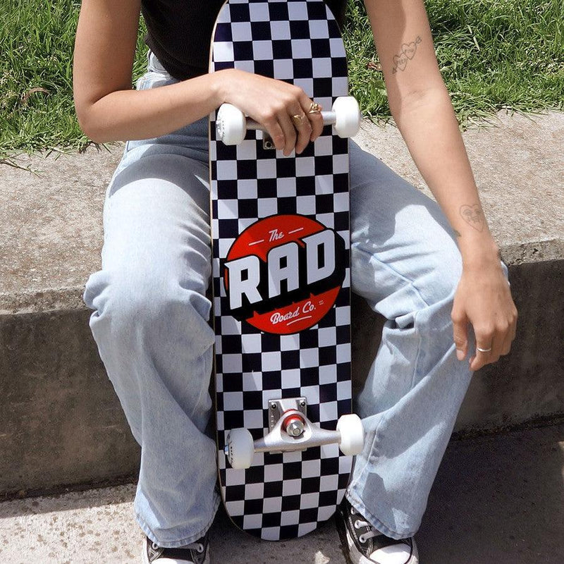 RAD Complete Dude Crew 7.75" x 31" Skateboard - Checkers Black / White - John Cootes