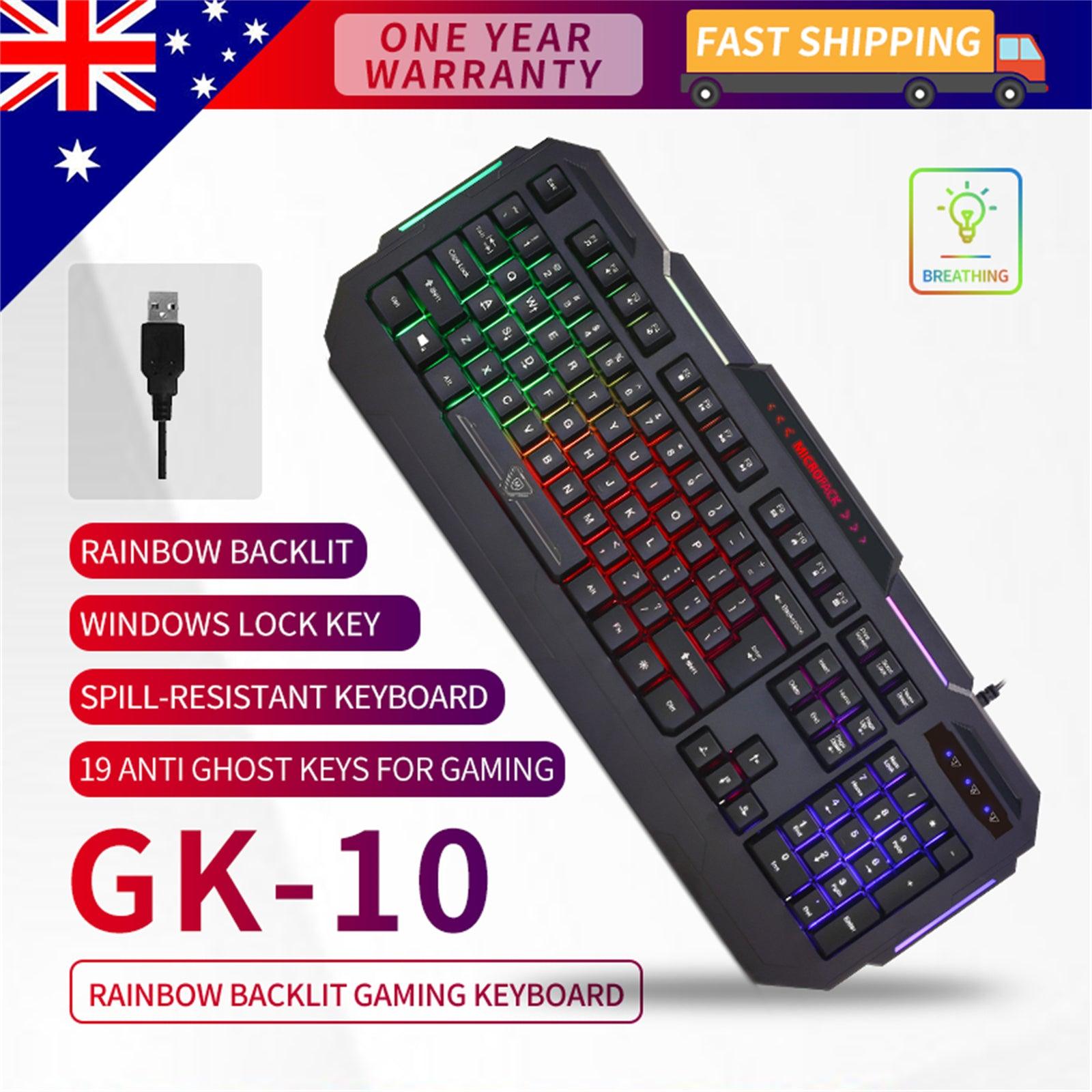 Rainbow Backlit Gaming Keyboard 19 Game Anti Ghosting Keys USB 2.0 Interface AU - John Cootes