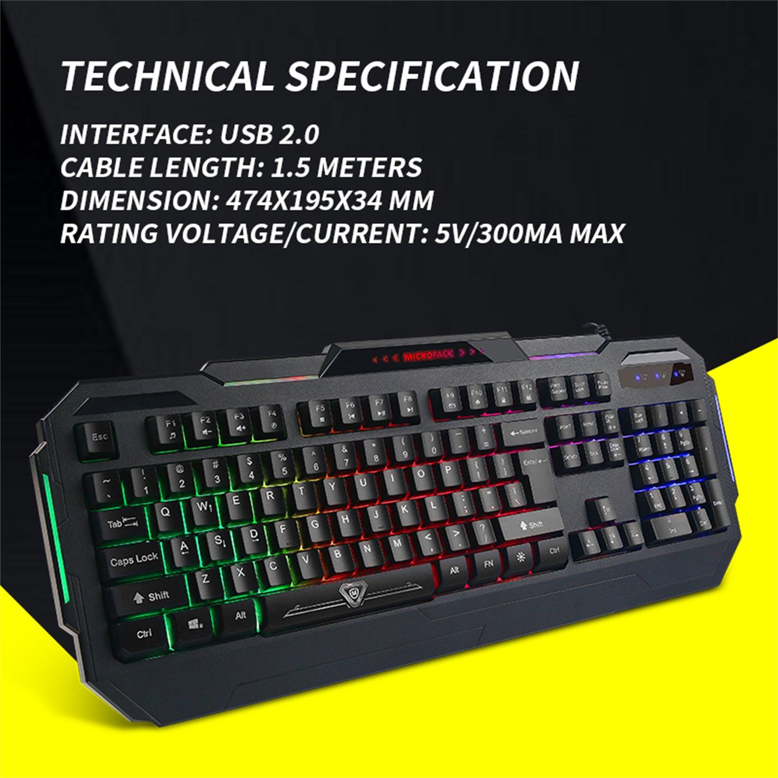 Rainbow Backlit Gaming Keyboard 19 Game Anti Ghosting Keys USB 2.0 Interface AU - John Cootes