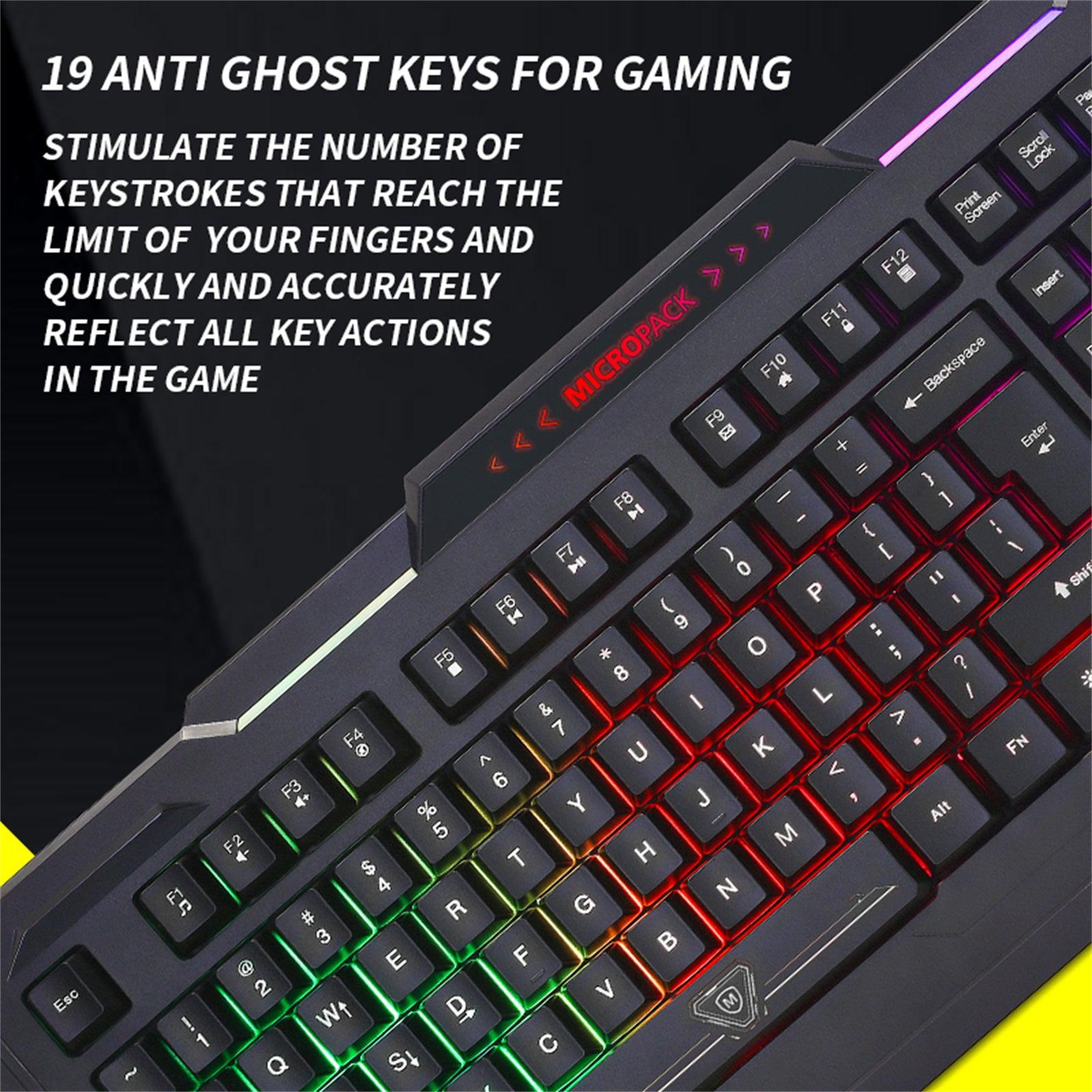 Rainbow Backlit Gaming Keyboard 19 Game Anti Ghosting Keys USB 2.0 Interface AU - John Cootes