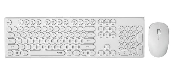 RAPOO Wireless Optical Mouse & Keyboard Black - 2.4G Connection, 10M Range, Spill-Resistant, Retro Style Round Key Cap, 1000DPI - White - John Cootes