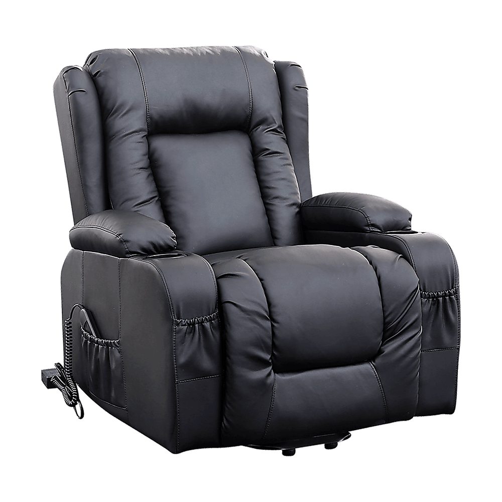 Recliner Chair Electric Massage Chair Lift Heated Leather Lounge Sofa Black - John Cootes