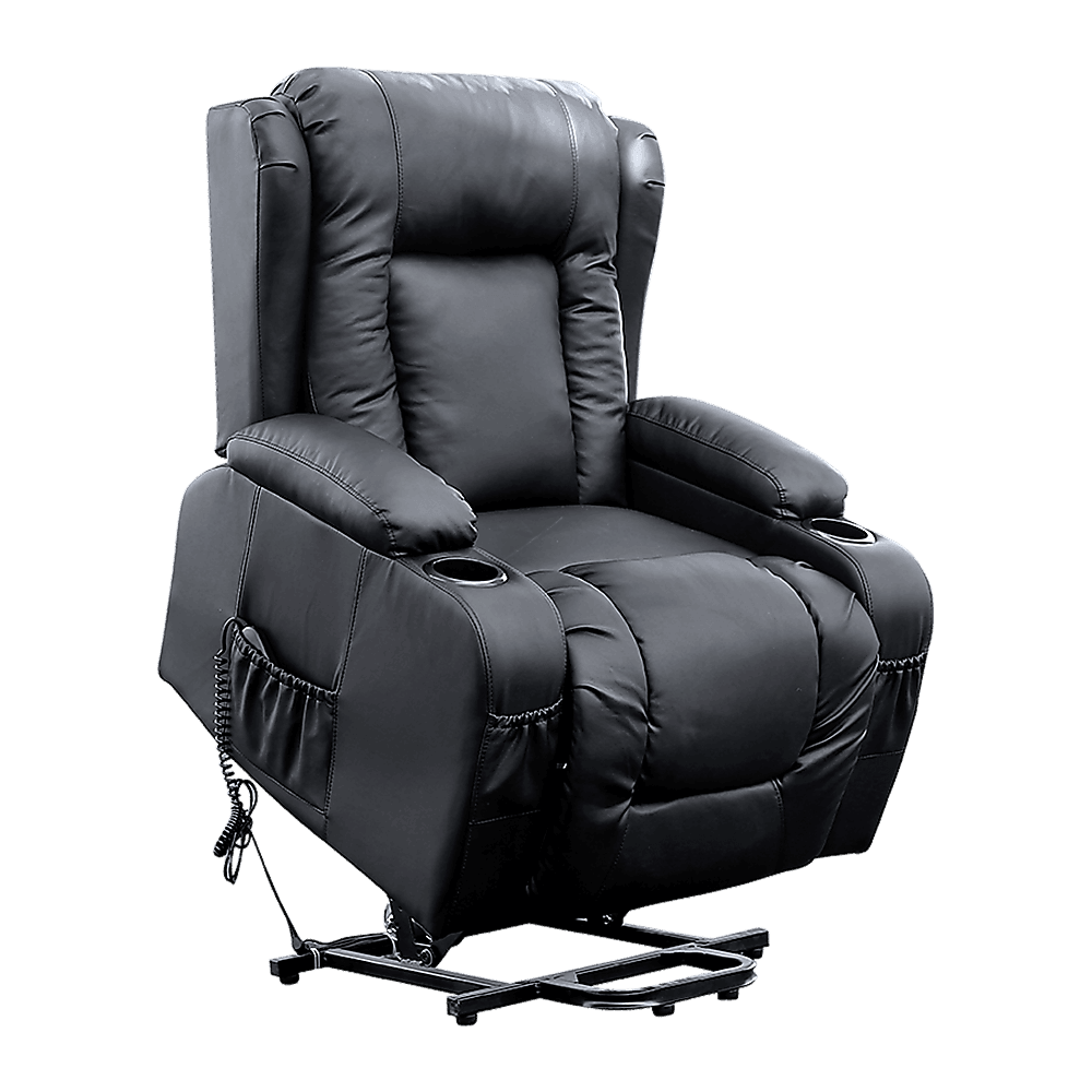 Recliner Chair Electric Massage Chair Lift Heated Leather Lounge Sofa Black - John Cootes