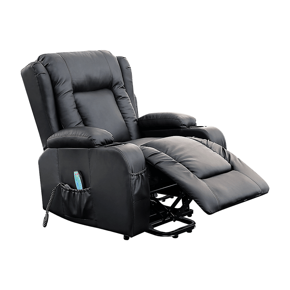 Recliner Chair Electric Massage Chair Lift Heated Leather Lounge Sofa Black - John Cootes