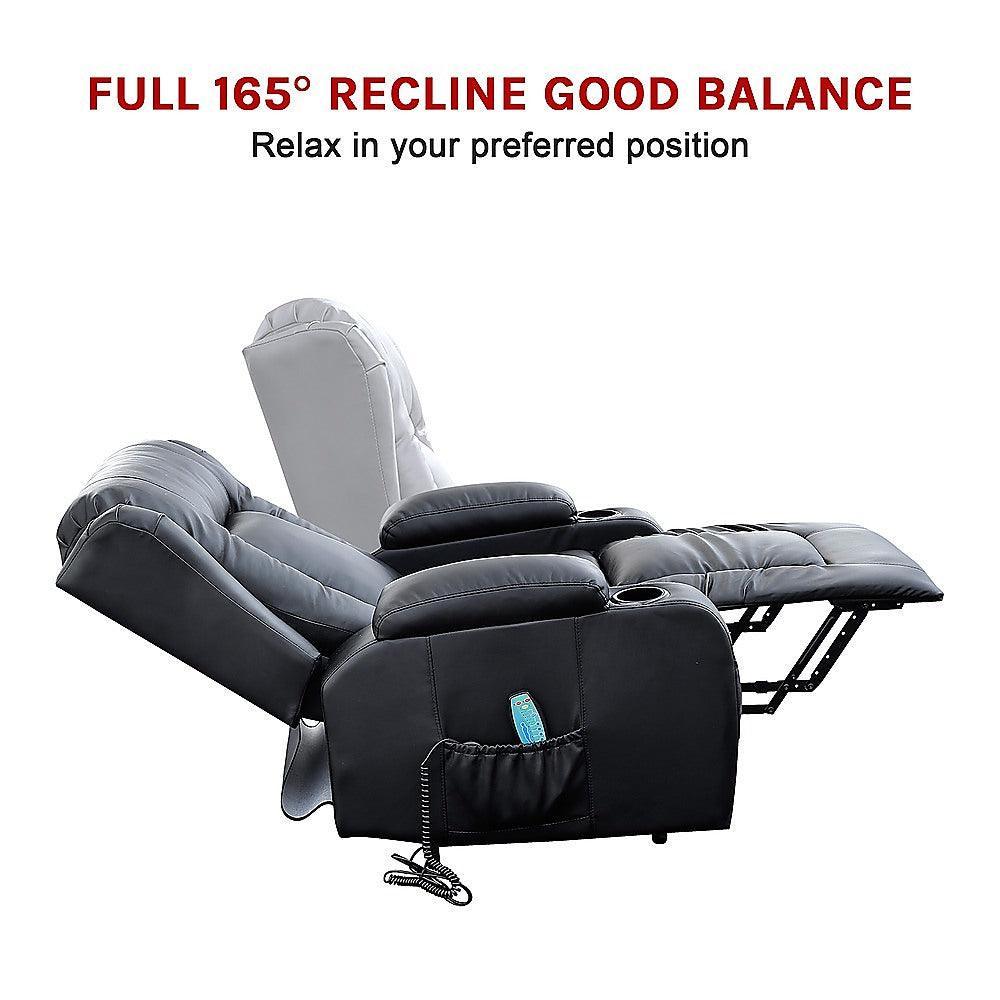 Recliner Chair Electric Massage Chair Lift Heated Leather Lounge Sofa Black - John Cootes