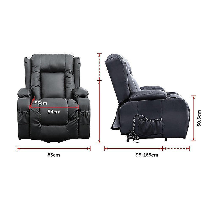 Recliner Chair Electric Massage Chair Lift Heated Leather Lounge Sofa Black - John Cootes