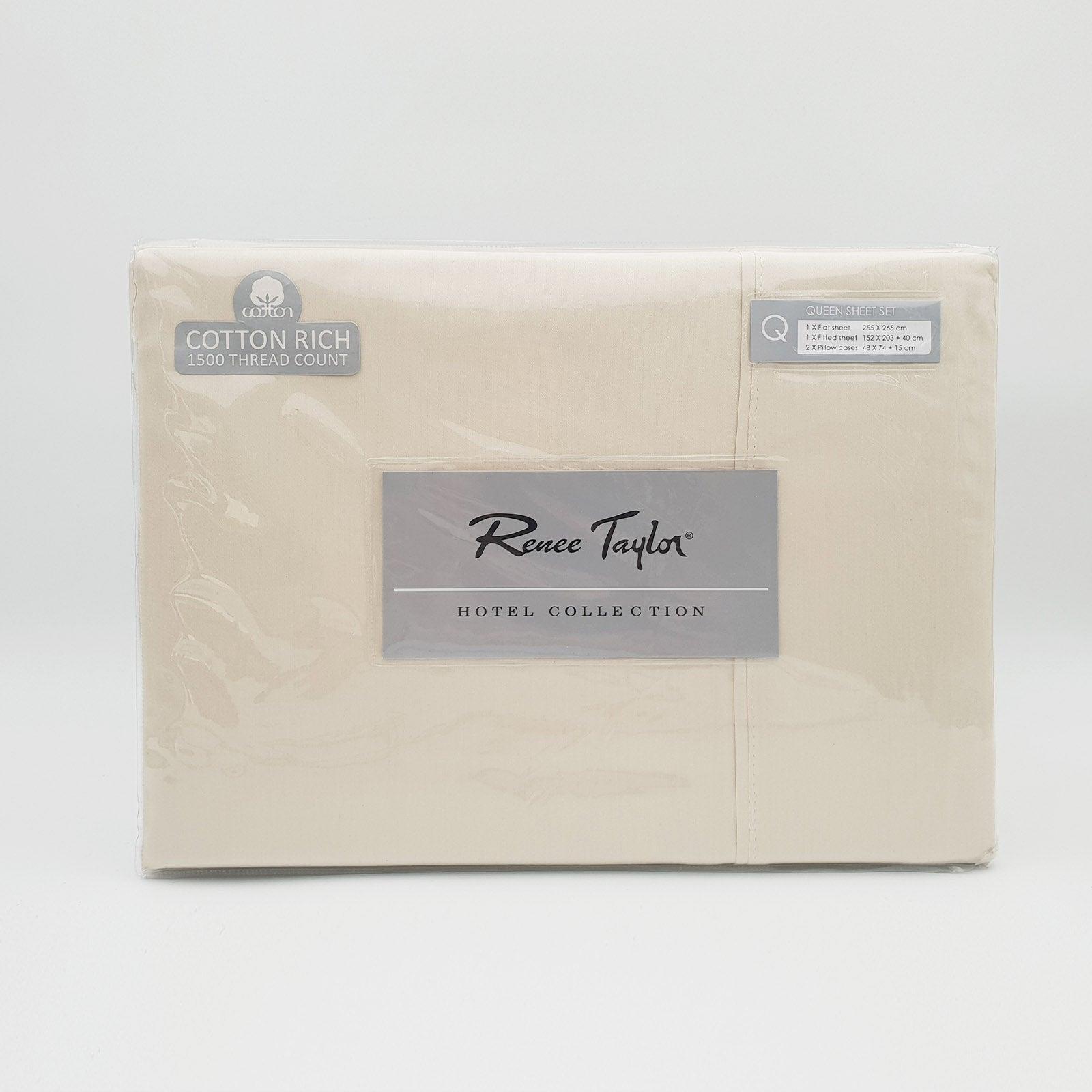 Renee Taylor 1500 Thread Count Pure Soft Cotton Blend Flat & Fitted Sheet Set Ivory King - John Cootes