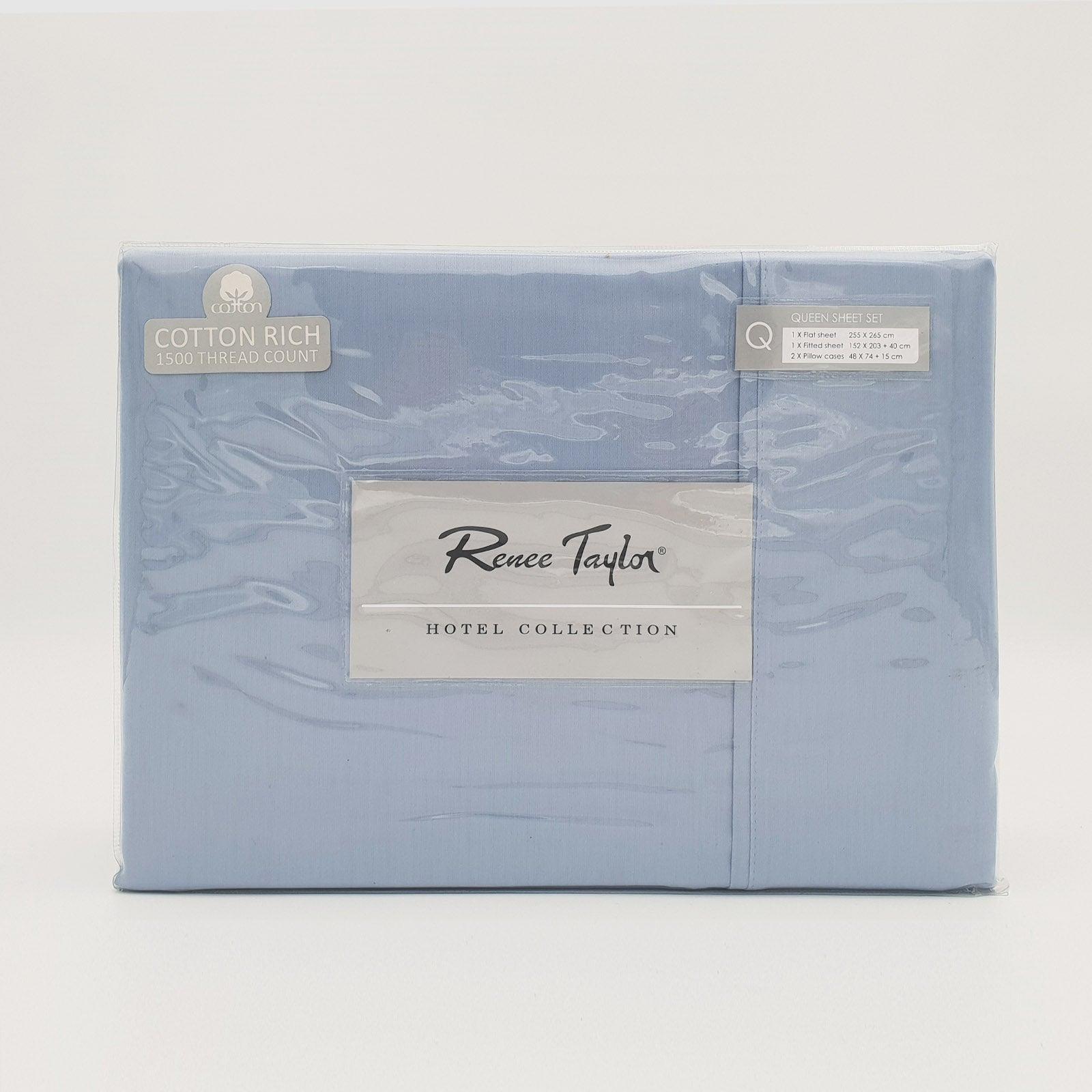 Renee Taylor 1500 Thread Count Pure Soft Cotton Blend Flat & Fitted Sheet Set King Indigo - John Cootes