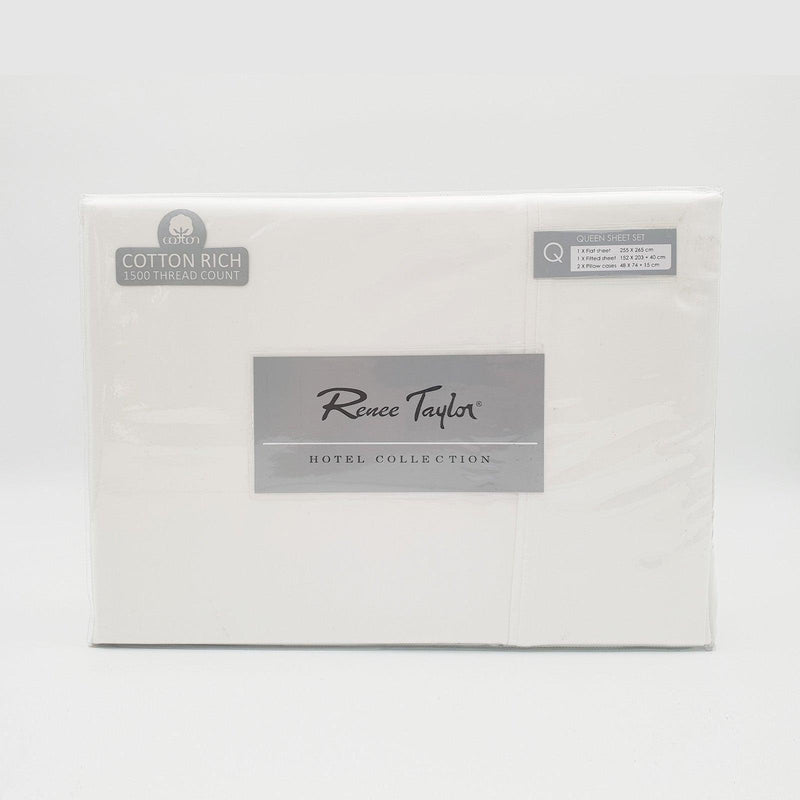 Renee Taylor 1500 Thread Count Pure Soft Cotton Blend Flat & Fitted Sheet Set King White - John Cootes