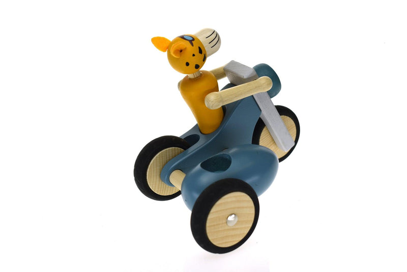 RETRO LGE MOTOR TRICYCLE WITH CUTE LEOPARD DRIVER BLUE - John Cootes