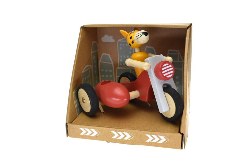 RETRO LGE MOTOR TRICYCLE WITH CUTE LEOPARD DRIVER RED - John Cootes