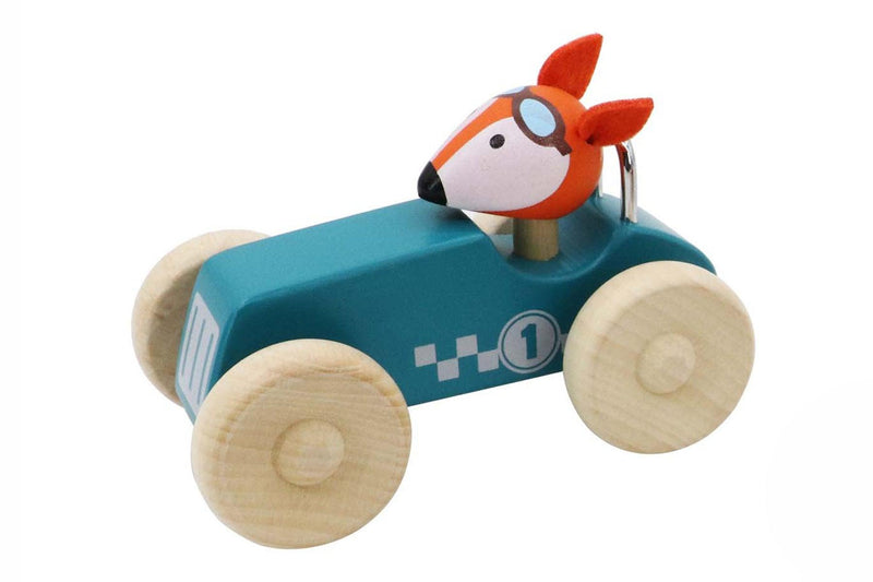 RETRO MD RACING CAR WITH CUTE FOX DRIVER GREEN - John Cootes