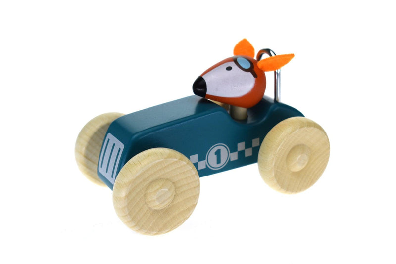 RETRO MD RACING CAR WITH CUTE FOX DRIVER GREEN - John Cootes