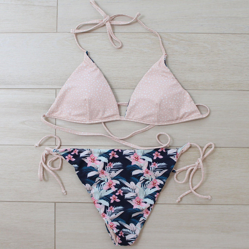 Reversible Bikini Set-Triangle Side Tie-Tahitian Sunset-Small - John Cootes