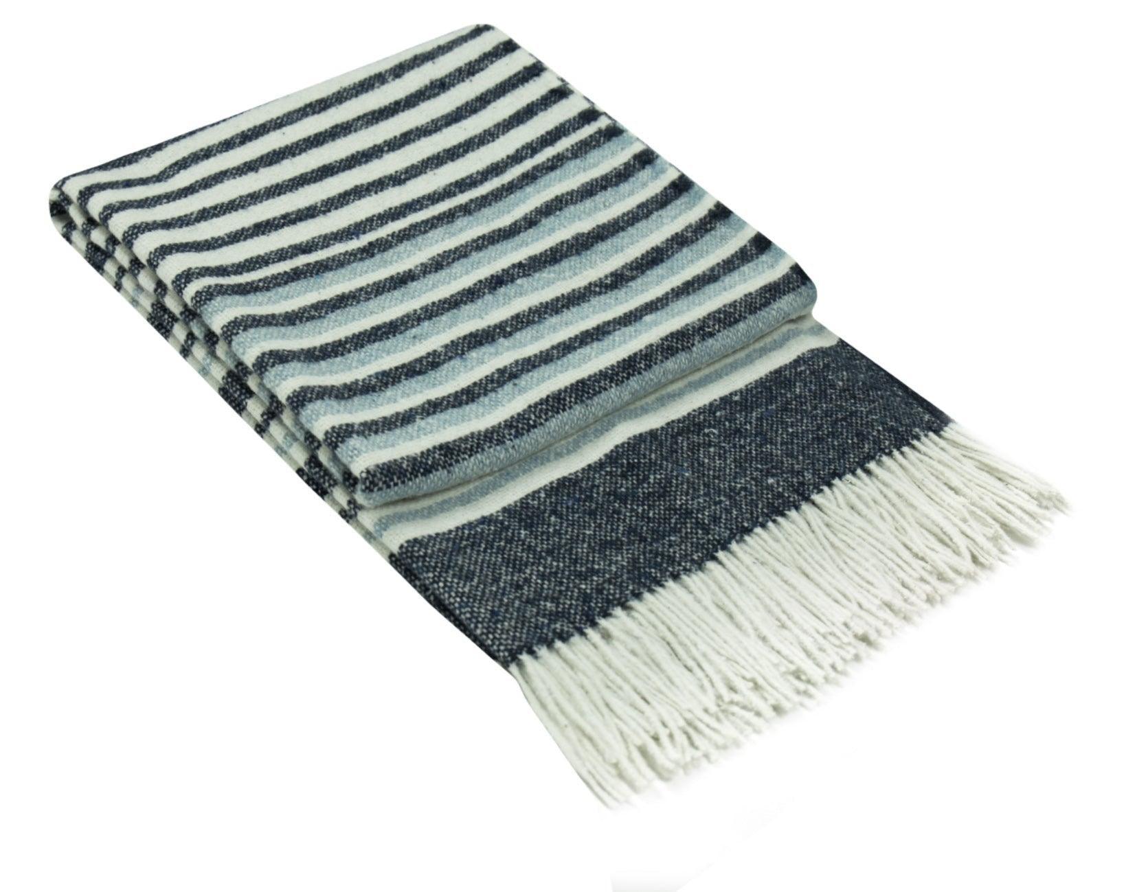 Richmond Throw - Reclaimed Wool Blend - Navy - John Cootes