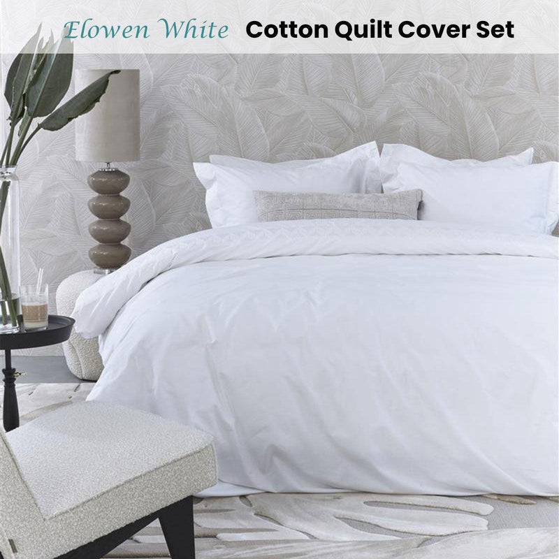 Riviera Maison Elowen White Cotton Quilt Cover Set Queen - John Cootes