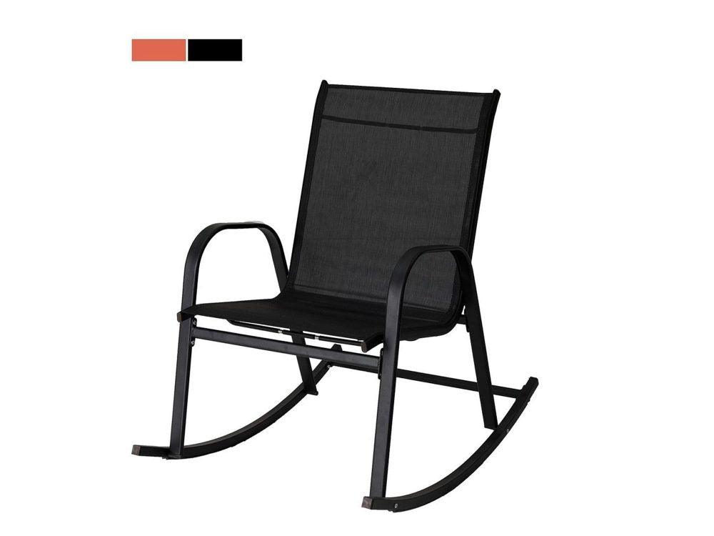 Rocking Chair High Back Rocker Chairs Steel Metal Textilene Fabric-Black - John Cootes