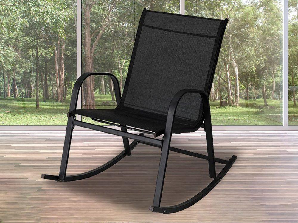 Rocking Chair High Back Rocker Chairs Steel Metal Textilene Fabric-Black - John Cootes