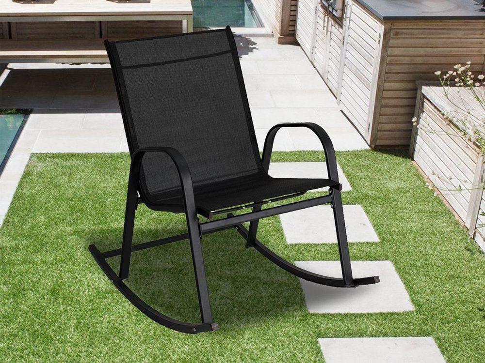 Rocking Chair High Back Rocker Chairs Steel Metal Textilene Fabric-Black - John Cootes