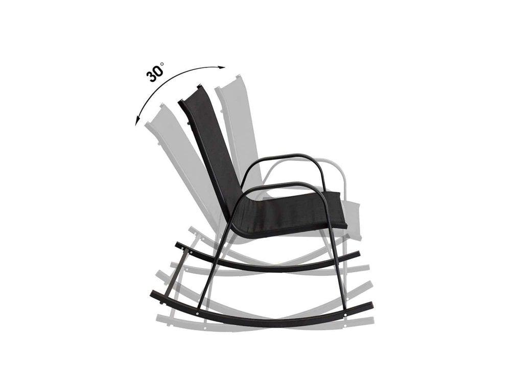 Rocking Chair High Back Rocker Chairs Steel Metal Textilene Fabric-Black - John Cootes