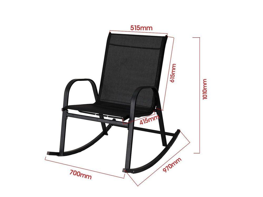 Rocking Chair High Back Rocker Chairs Steel Metal Textilene Fabric-Black - John Cootes