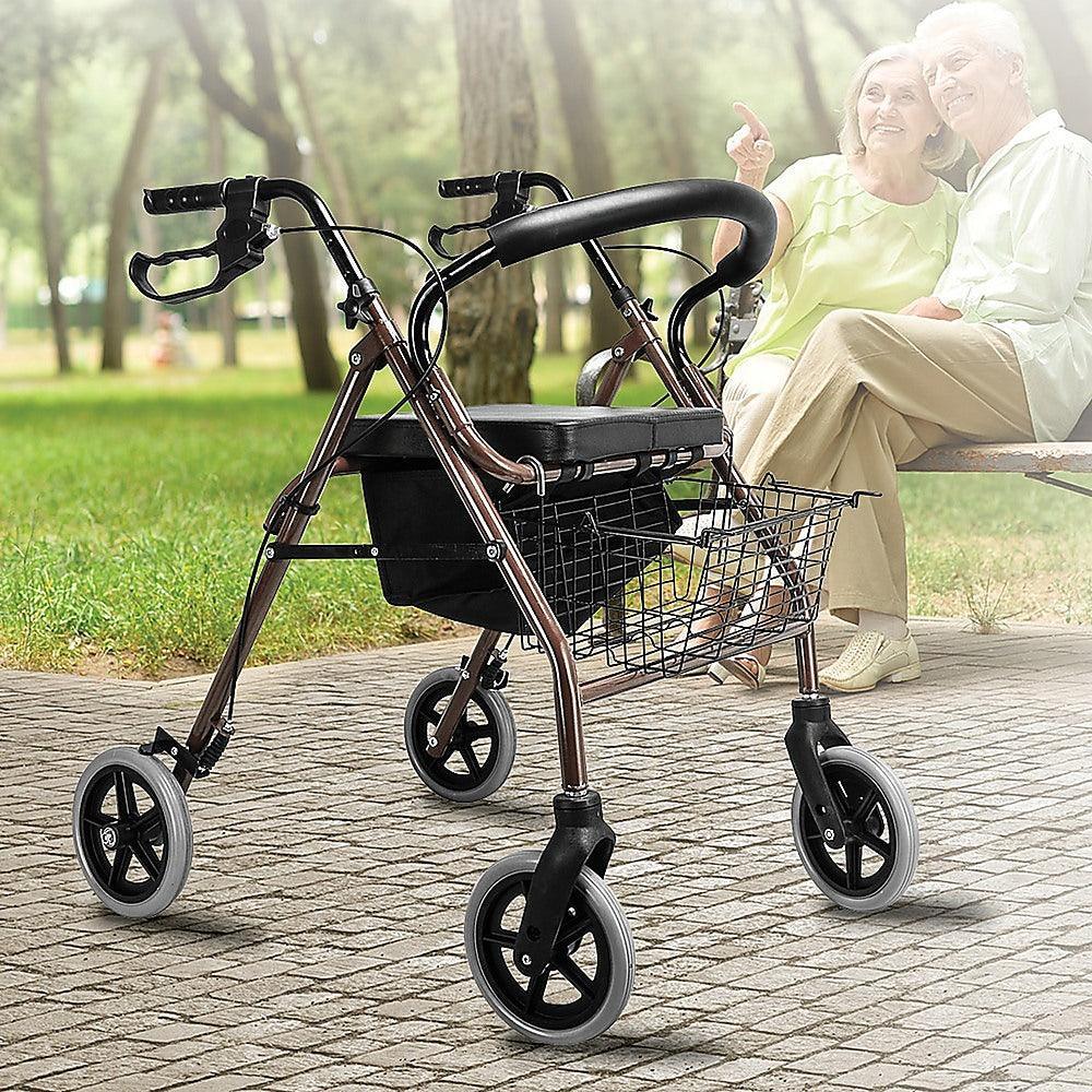 Rollator Walker Walking Frame With Wheels Zimmer Mobility Aids Seat Coffee - John Cootes