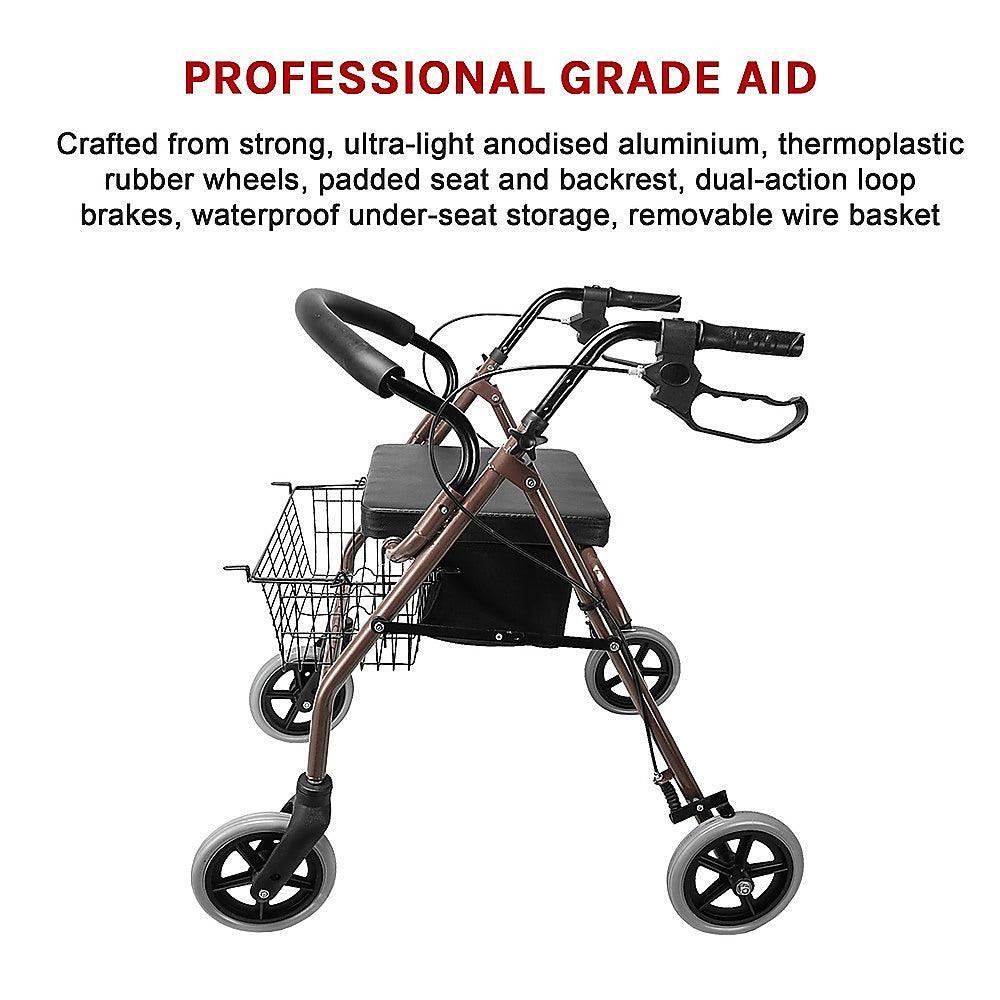 Rollator Walker Walking Frame With Wheels Zimmer Mobility Aids Seat Coffee - John Cootes