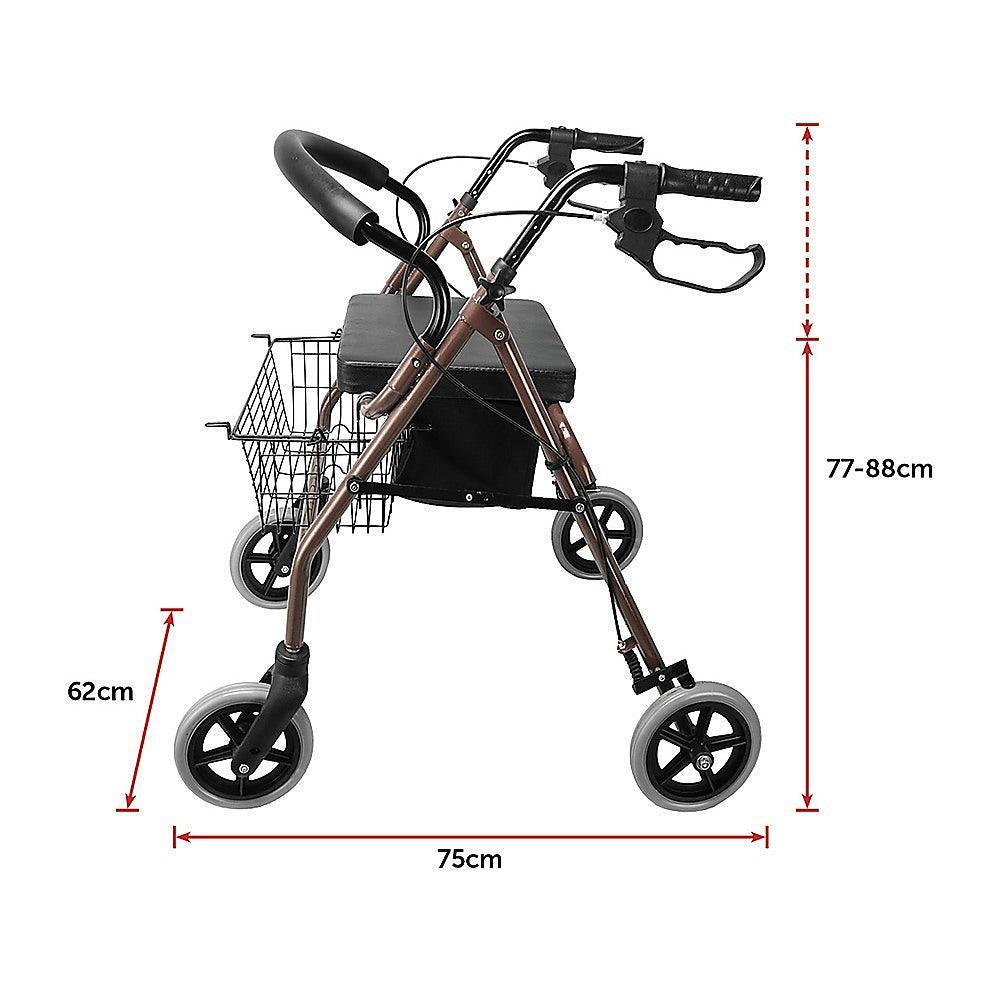 Rollator Walker Walking Frame With Wheels Zimmer Mobility Aids Seat Coffee - John Cootes