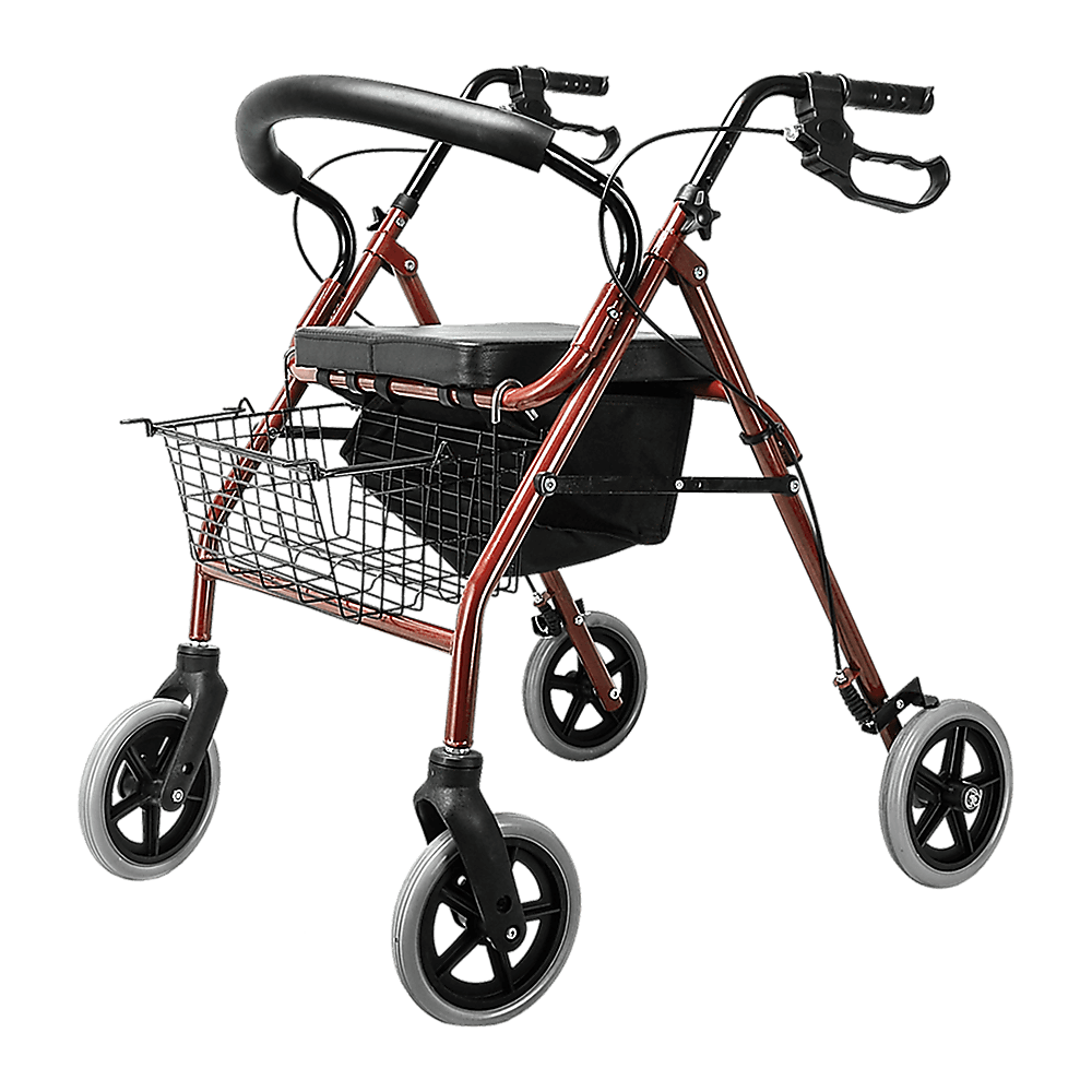 Rollator Walker Walking Frame With Wheels Zimmer Mobility Aids Seat Red - John Cootes