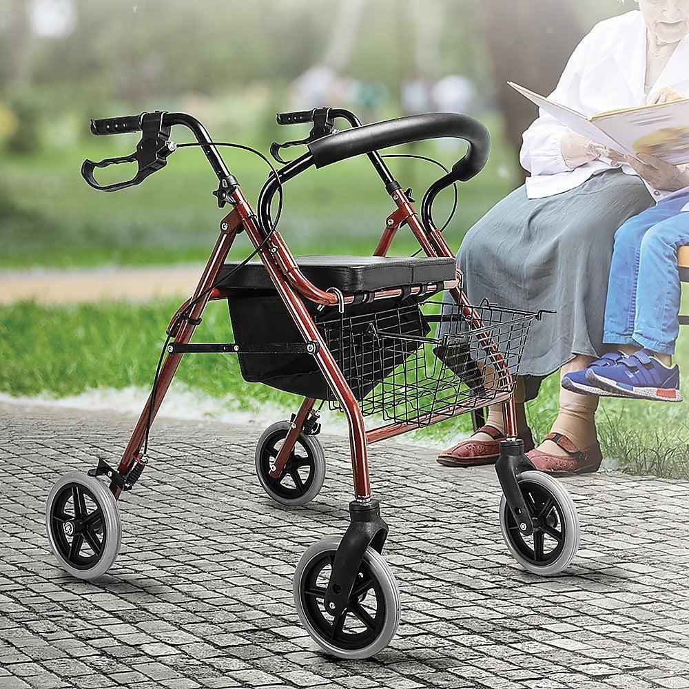 Rollator Walker Walking Frame With Wheels Zimmer Mobility Aids Seat Red - John Cootes