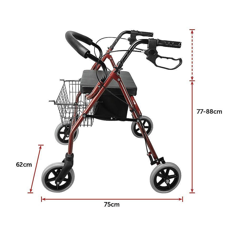 Rollator Walker Walking Frame With Wheels Zimmer Mobility Aids Seat Red - John Cootes