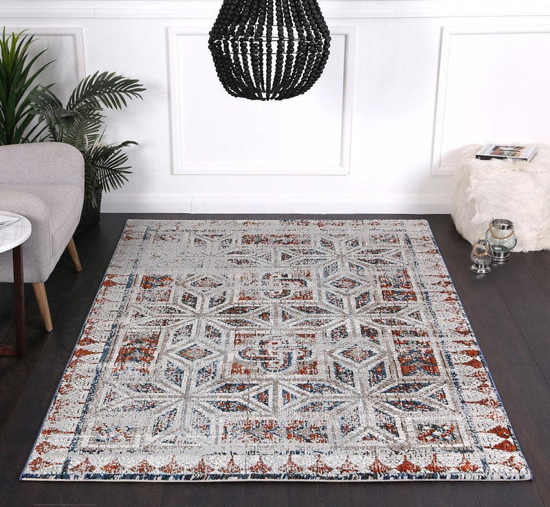 Roman Mosaic Geometric Navy Red Rug 300x400 cm - John Cootes