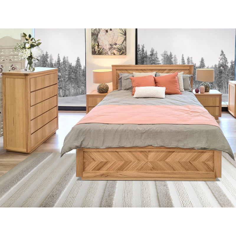 Rosemallow Queen Size Bed Parquet Solid Messmate Timber Wood Frame Mattress Base - John Cootes