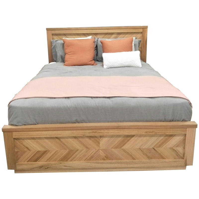 Rosemallow Queen Size Bed Parquet Solid Messmate Timber Wood Frame Mattress Base - John Cootes